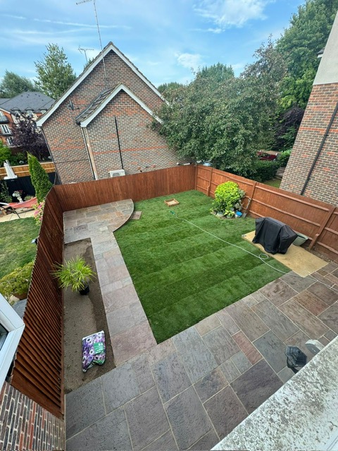 Landscaped lawn and patio in Hertfordshire & Buckinghamshire